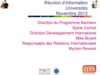Réunion d’information Universités Novembre 2012