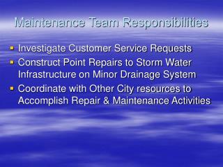 Maintenance Team Responsibilities