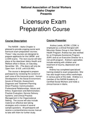 Licensure Exam Preparation Course