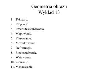 Geometria obrazu Wykład 13