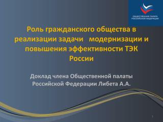 Доклад члена Общественной палаты Российской Федерации Либета А.А.