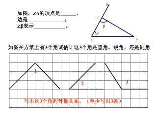 如图，∠ α 的顶点是 、 边是 ； ∠ β 表示 。