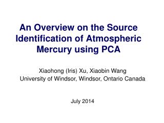 An Overview on the Source Identification of Atmospheric Mercury using PCA