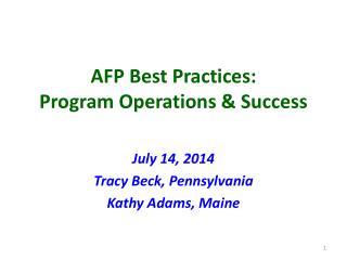 AFP Best Practices: Program Operations &amp; Success