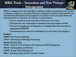 MBA Track – Innovation and New Venture Management