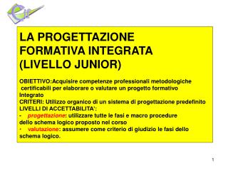 LA PROGETTAZIONE FORMATIVA INTEGRATA (LIVELLO JUNIOR)