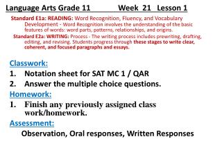 Language Arts Grade 11 Week 21 Lesson 1