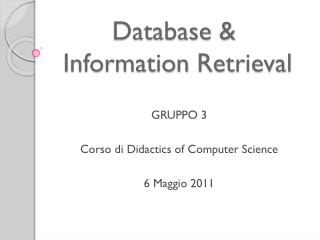 Database &amp; Information Retrieval
