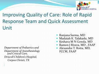 Improving Quality of Care: Role of Rapid Response Team and Quick Assessment Unit