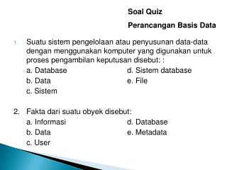 Soal Quiz Perancangan Basis Data