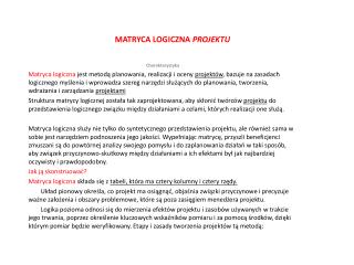 MATRYCA LOGICZNA PROJEKTU