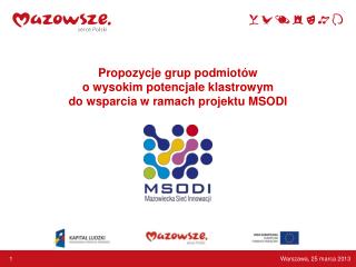 Propozycje grup podmiotów o wysokim potencjale klastrowym do wsparcia w ramach projektu MSODI