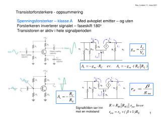 Transistorforsterkere - oppsummering