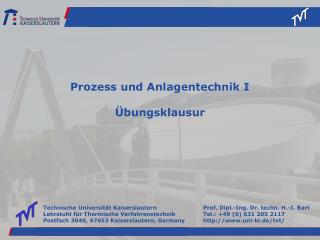 Prozess und Anlagentechnik I Übungsklausur