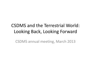 CSDMS and the Terrestrial World: Looking Back, Looking Forward