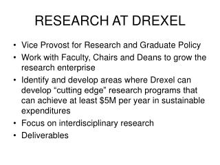 RESEARCH AT DREXEL