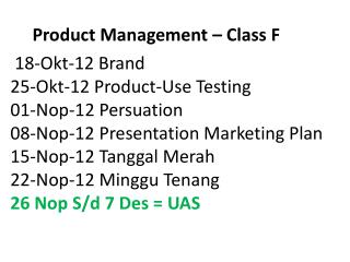 Product Management – Class F