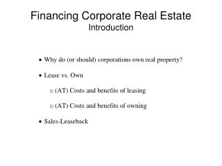 Financing Corporate Real Estate Introduction