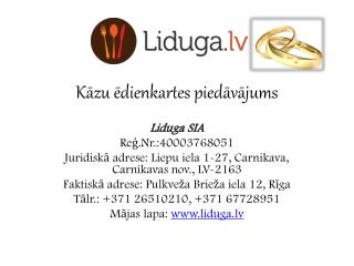 Kāzu ēdienkartes piedāvājums