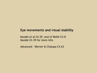 Eye movements and visual stability Kandel et al Ch 29, end of Wolfe Ch 8