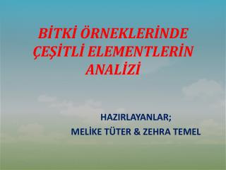 BİTKİ ÖRNEKLERİNDE ÇEŞİTLİ ELEMENTLERİN ANALİZİ