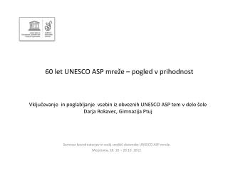 60 let UNESCO ASP mreže – pogled v prihodnost