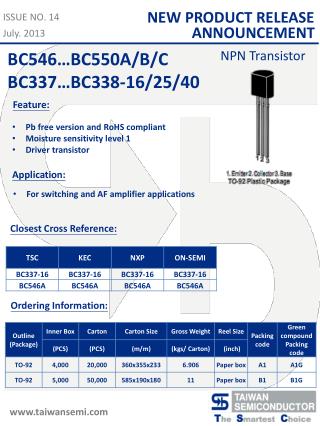 Pb free version and RoHS compliant Moisture sensitivity level 1 Driver transistor