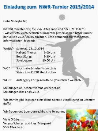 Einladung zum NWR-Turnier 2013/2014