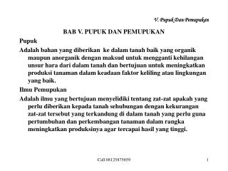 V. Pupuk Dan Pemupukan