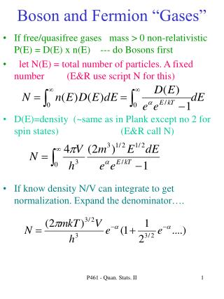 Boson and Fermion “Gases”