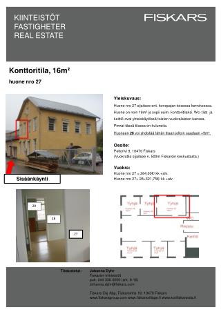 Konttoritila, 16m ² huone nro 27