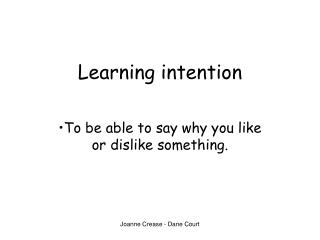 Learning intention