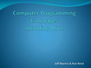 Computer Programming Languages Including Alice