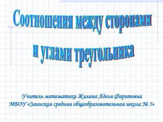 Учитель математики Жилина Аделя Фаритовна МБОУ «Заинская средняя общеобразовательная школа № 5»
