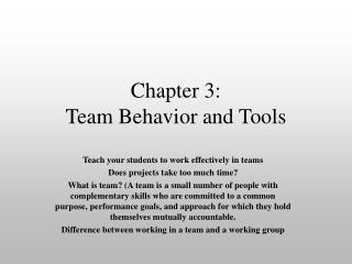 Chapter 3: Team Behavior and Tools