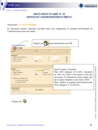 SIFAC – MODULE IMMOS MONTANT AMORTISSEMENT PREVU