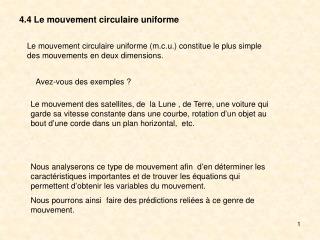 4.4 Le mouvement circulaire uniforme