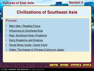 Preview Main Idea / Reading Focus Influences on Southeast Asia Map: Southeast Asian Kingdoms