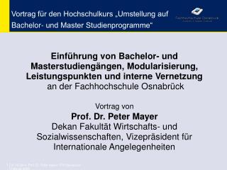 Vortrag für den Hochschulkurs „Umstellung auf Bachelor- und Master Studienprogramme“