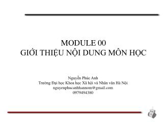 MODULE 00 GIỚI THIỆU NỘI DUNG MÔN HỌC