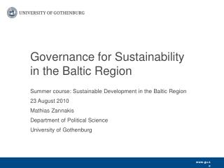 Governance for Sustainability in the Baltic Region