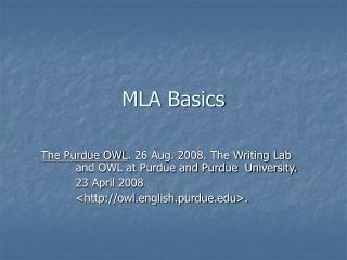 MLA Basics