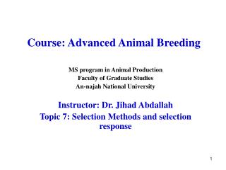 Course: Advanced Animal Breeding