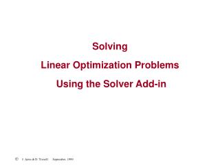Solving Linear Optimization Problems Using the Solver Add-in
