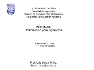 La Universidad del Zulia Facultad de Ingeniería División de Estudios para Graduados