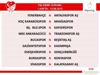 EŞLEŞME DURUMU 1.HAFTA - 15 .08.2010