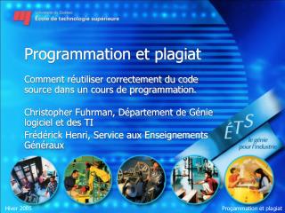 Programmation et plagiat