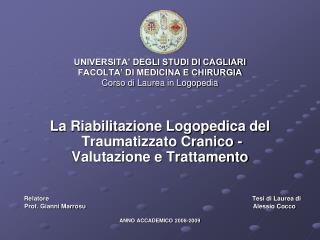 UNIVERSITA’ DEGLI STUDI DI CAGLIARI FACOLTA’ DI MEDICINA E CHIRURGIA Corso di Laurea in Logopedia