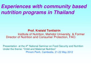 Experiences with community based nutrition programs in Thailand