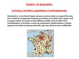 Chapitre de géographie : La France, territoire, population et aménagements.